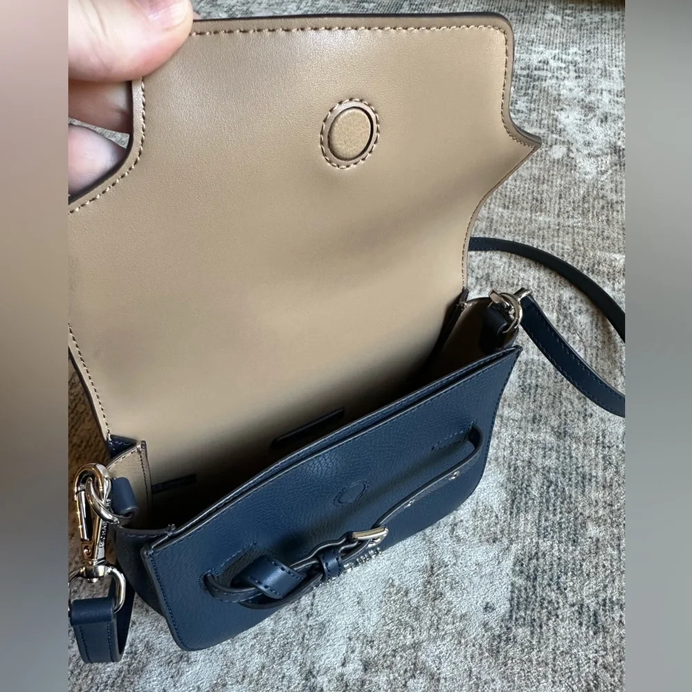 Michael Kors Emilia Small Saddle Flap‎ Crossbody Bag Navy Blue OS